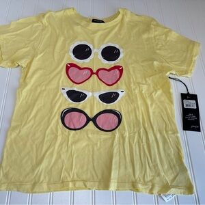 Wildfox Sunnies Keke Lemon Yellow T-Shirt  Tee Medium Distressed NEW. 1188